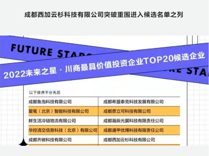 西加云杉入围“2022未来之星TOP20”百家候选企业